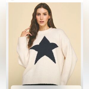 YE MAK  Cream Sweater with Black Star WOMANS SIZE SMALL